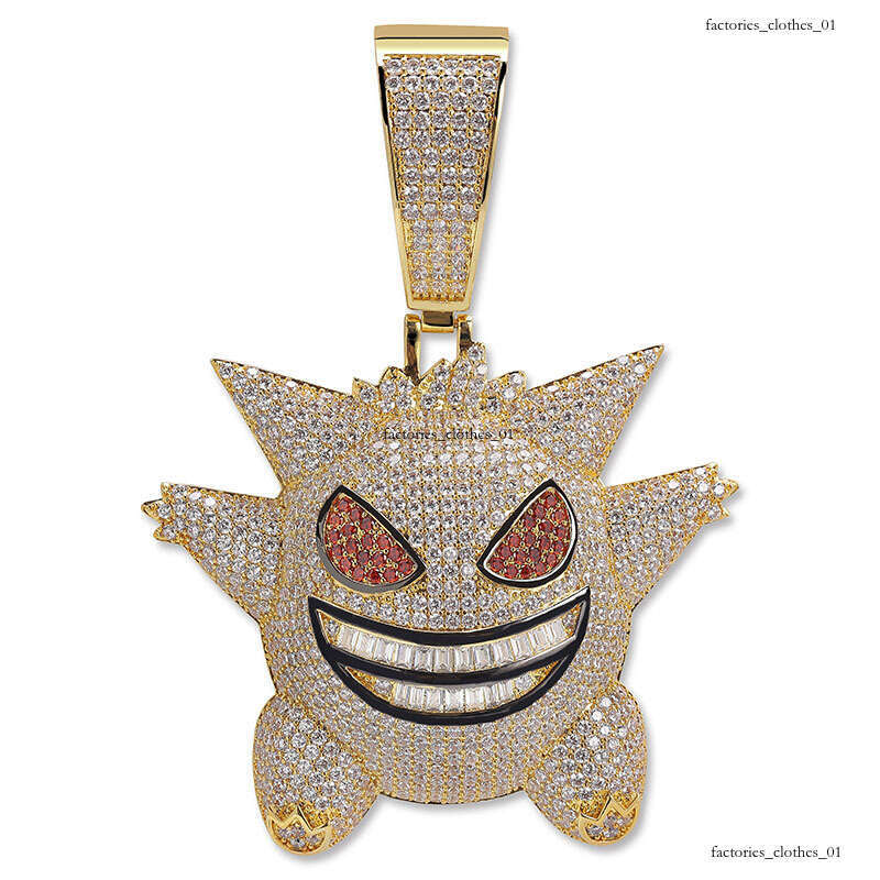 Full Moissanite chain Hip-Hop Funny Oversized Gengar Cartoon Pendant HIPHOP Necklace Cool