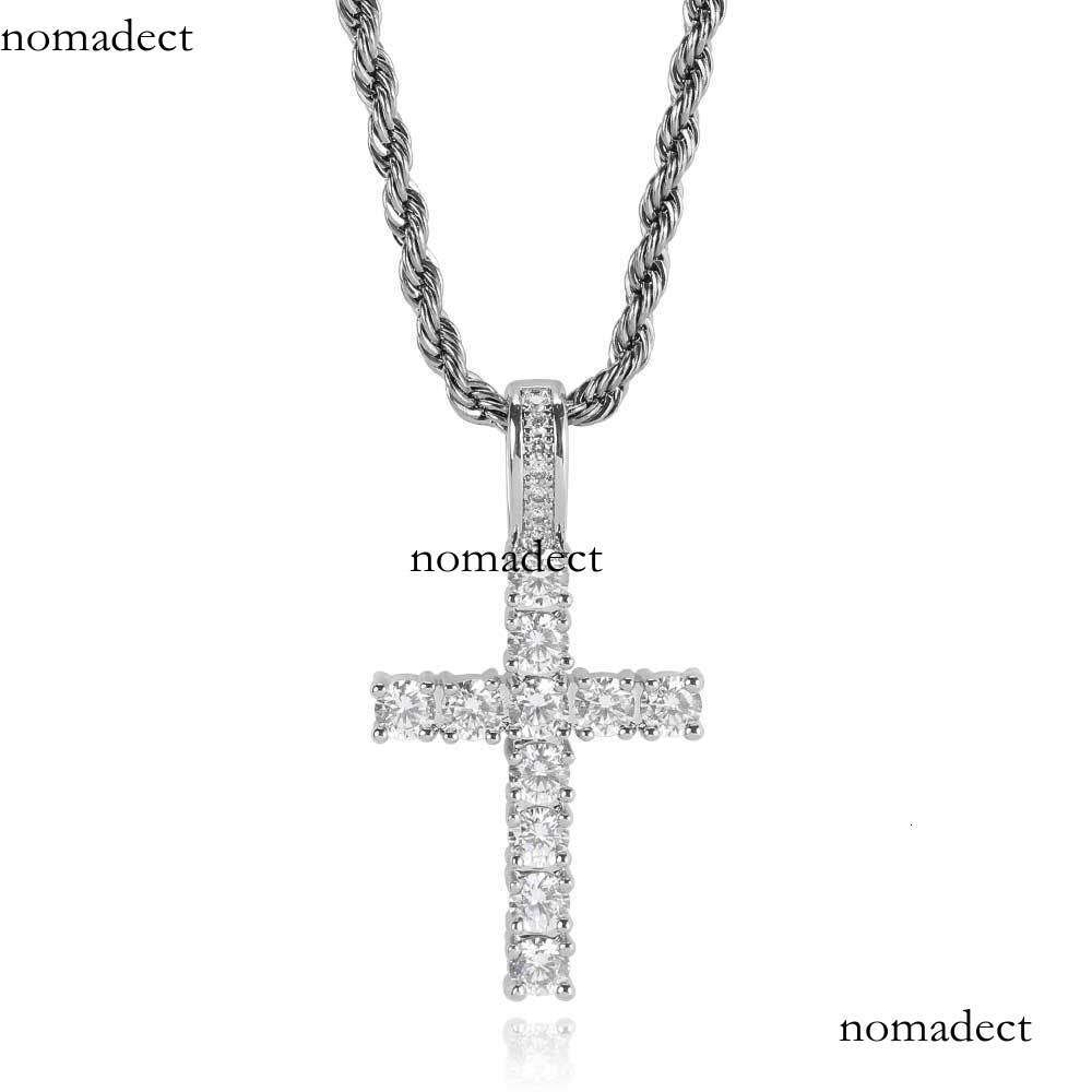 Hip-Hop Jewelry Full Moissanite chain Solid Small Cross Pendant Trendy Personality Necklace