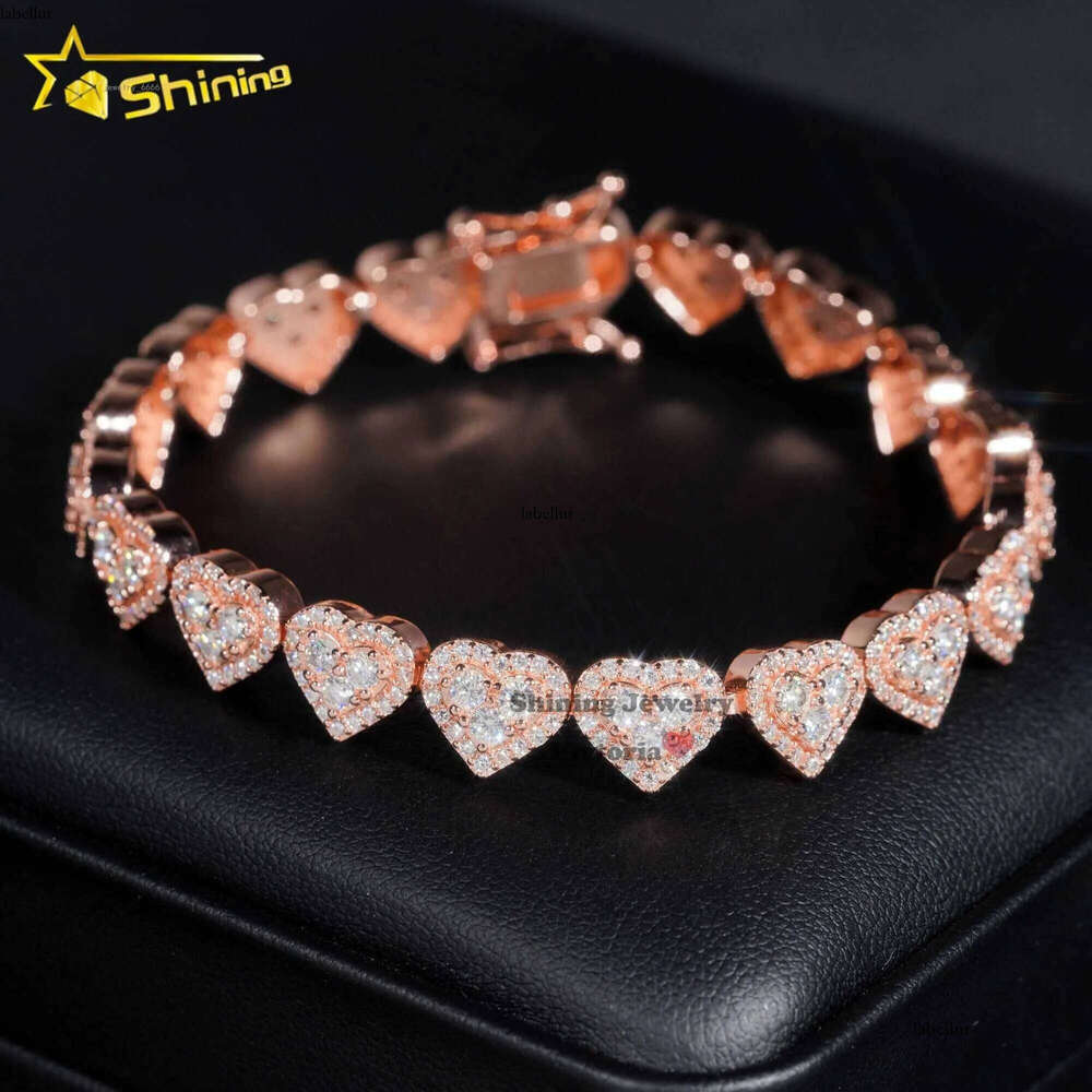 Wholesale price sier d color vvs moissanite hip hop jewelry iced out 8mm dia chain heart bracelet for women