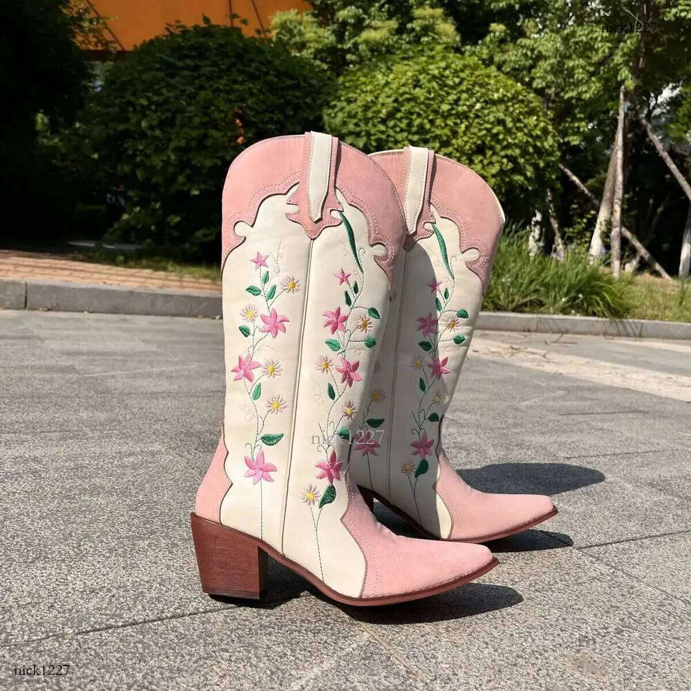 Embroider Santiag Spring White Pink Pointed Toe Texana Women Western Cow Ankle Boots Ladies Shoes On Offer Women Boots 240612