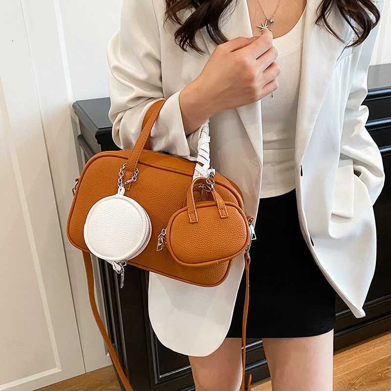 Brand Boston Bowling Bag Unique Composite Bag Commuter Handbag Multifunctional Master-slave Package Soft Pu Leather Pillow Bags Z250809