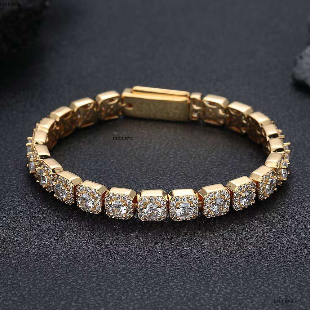 NUOYA Iced Out 7mm Tennis Chain Bracelet Gold Sier Plated Shiny Cubic Zirconia Hip Hop Jewelry Gift