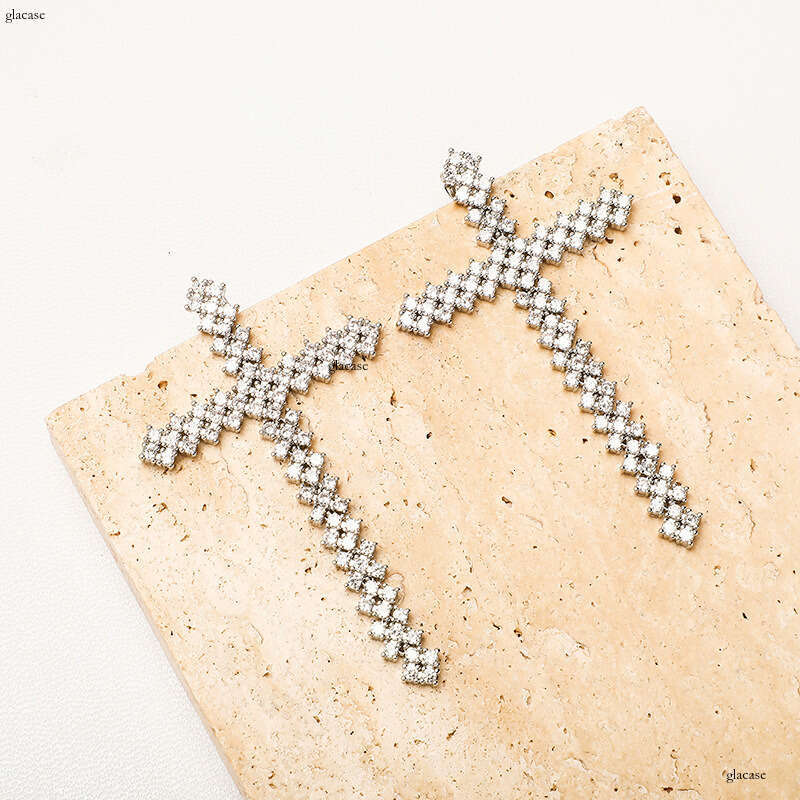 Fashion Light Women's Tassel Iced Out VVS Needle Dia Splicing Cross Trendy Cool Hip-hop Earrings