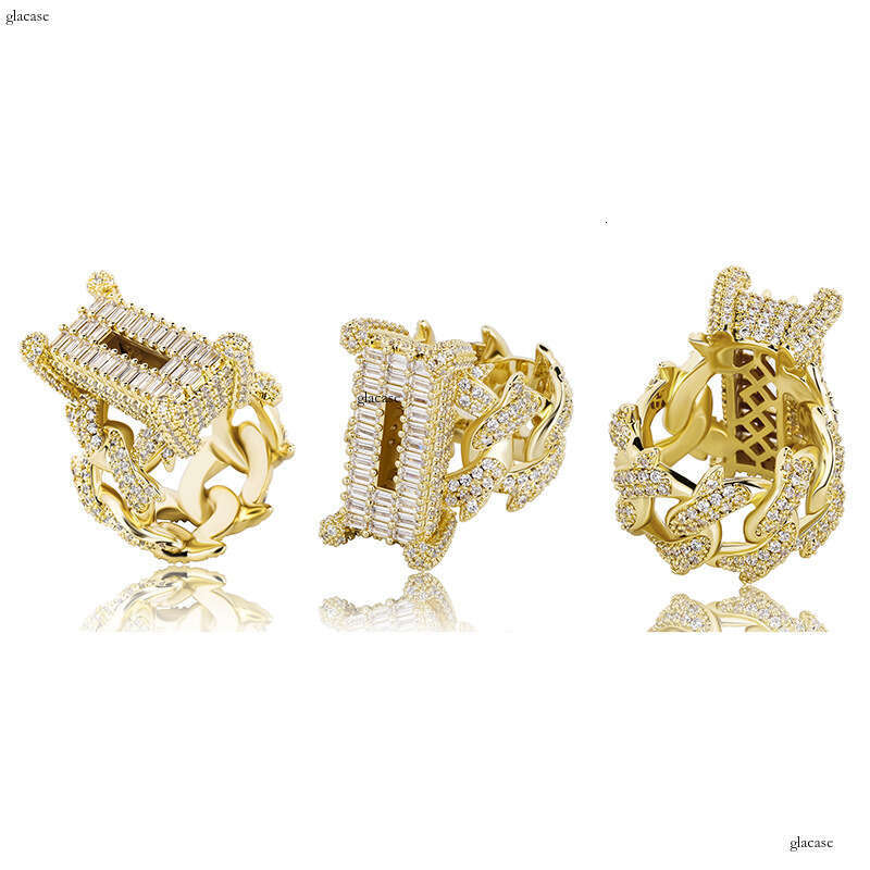 New Rectangular Cuban Full Zircon Hip-Hop Men's Trendy Jewelry Ring