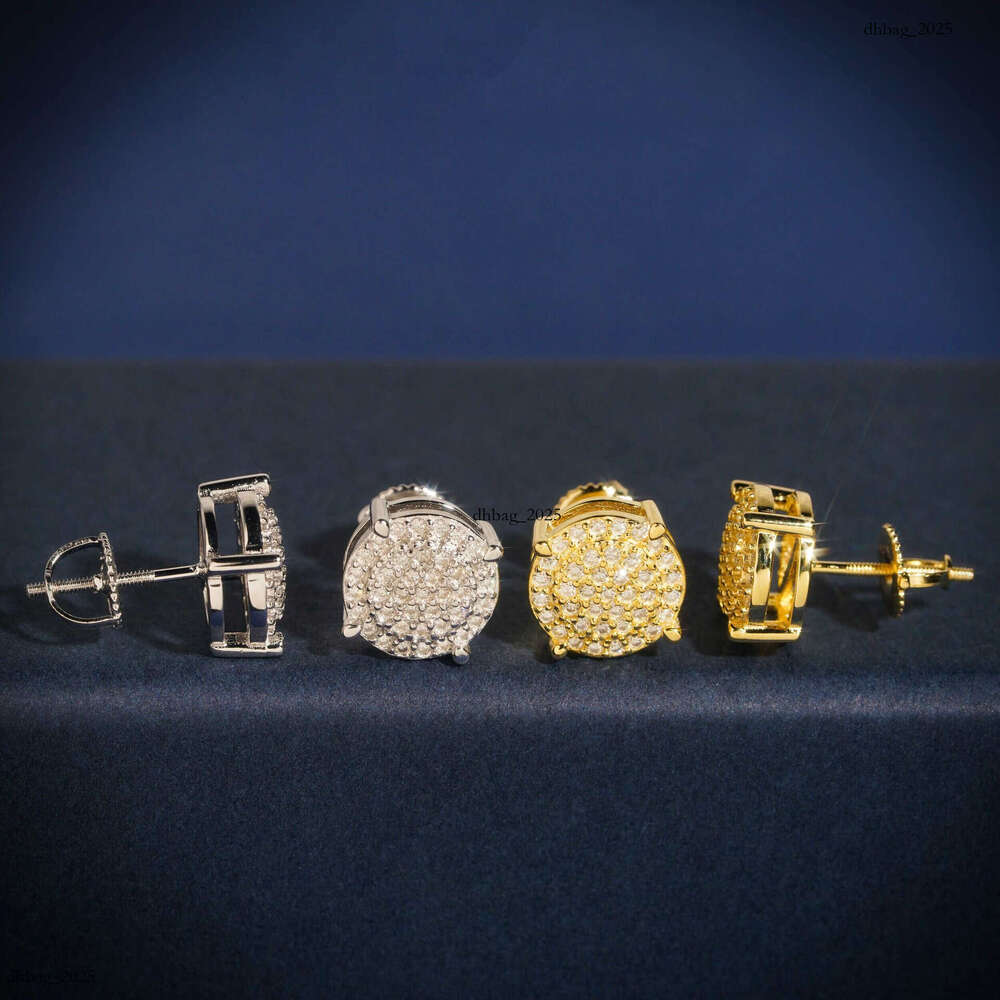 ICED OUT Hip-Hop Sier Gold-Plated Moissanite Full Unisex Round Dense Inlay Earrings