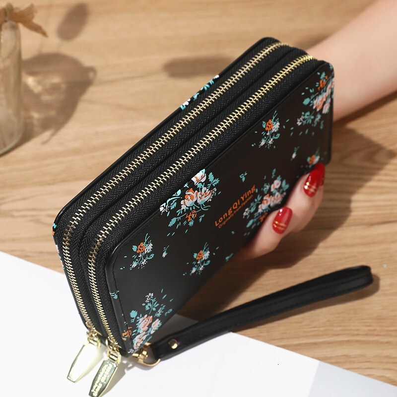 New Women's Long Versatile Double Zipper Luxury Bag Korean Style Student Floral Large Capacity Phone Bag Clutch Soft Coin Purse