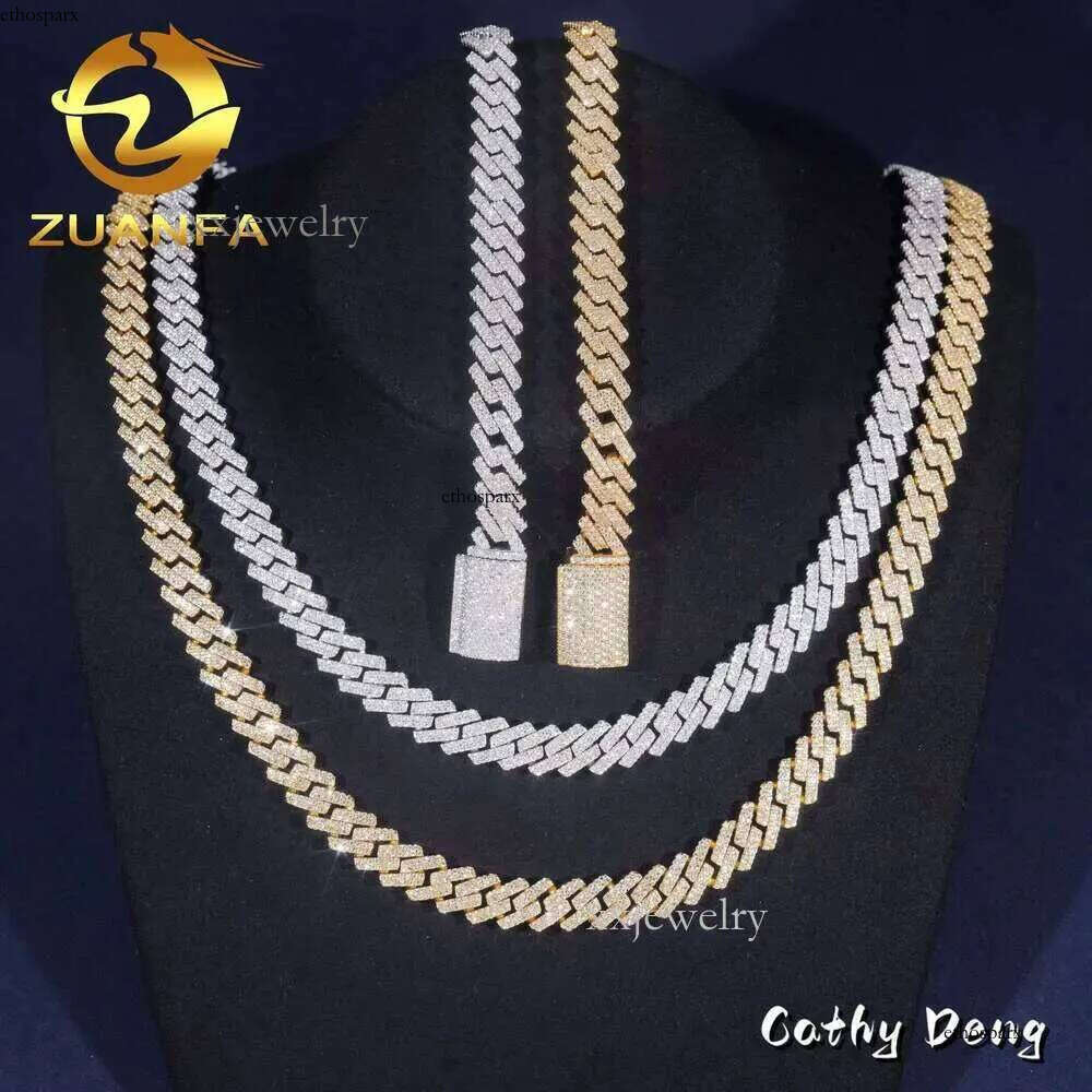 Ready to Ship High Quality Moissanite Hip Hop Jewelry 10mm k Chain Sier Iced Out Cuban Bracelet Necklace With GRA