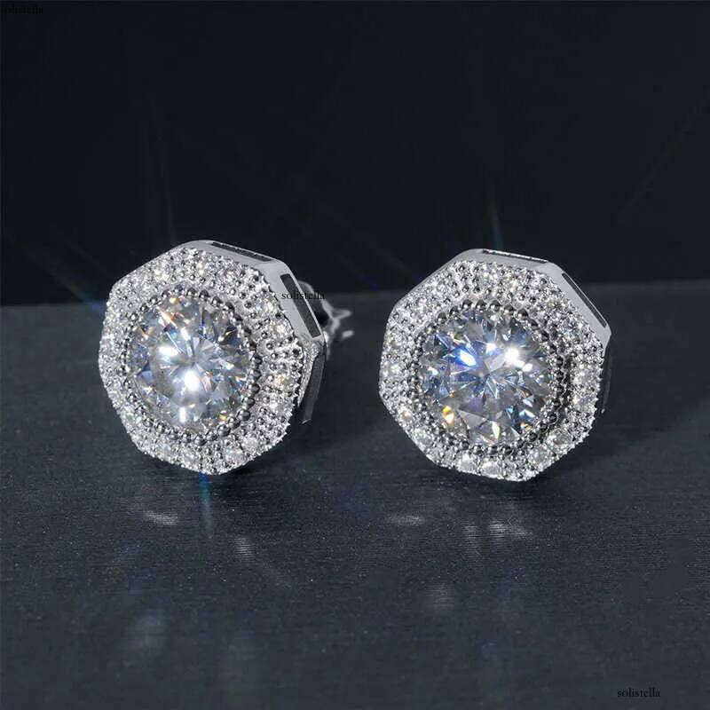 INS moissanite main stone 6mm sier plated real gold unisex earrings