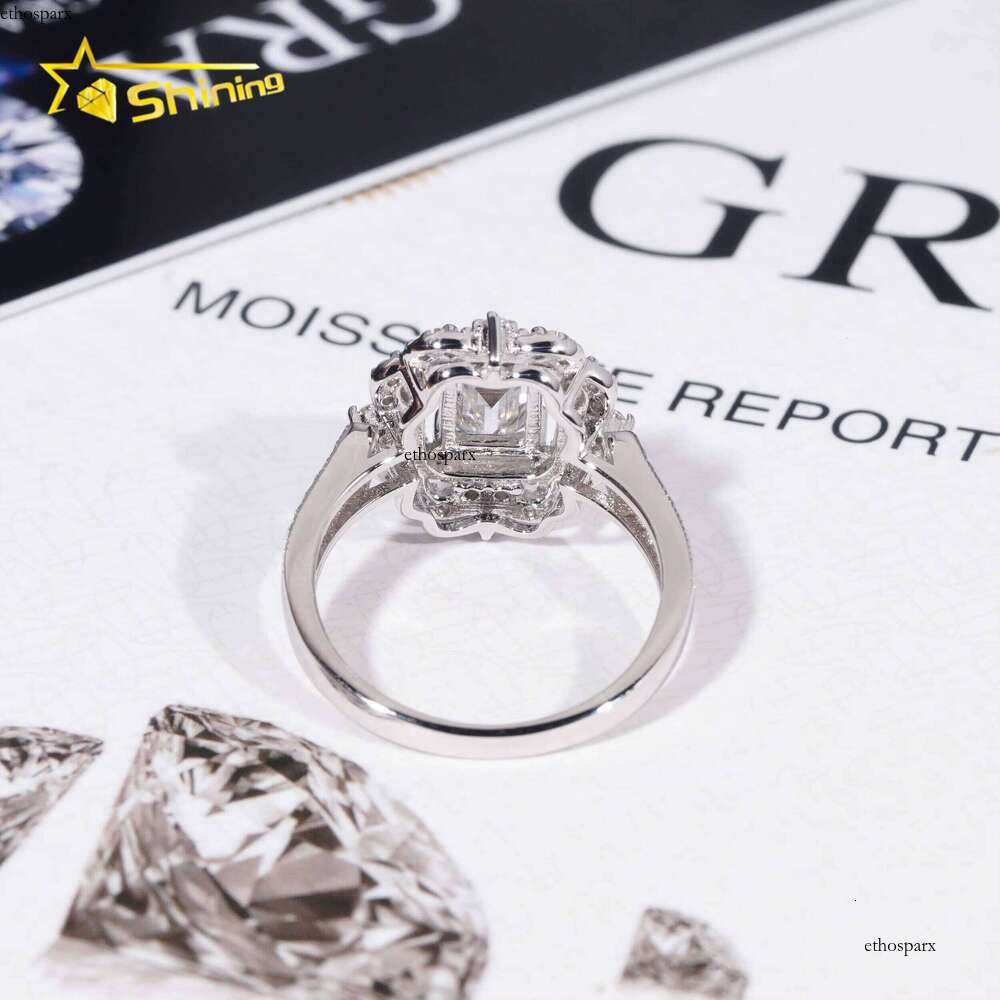 Pass Tester 1ct Emerald Engagement Charm Pearl Silver VVS Wedding Inlaid Ring Women's Jewelry