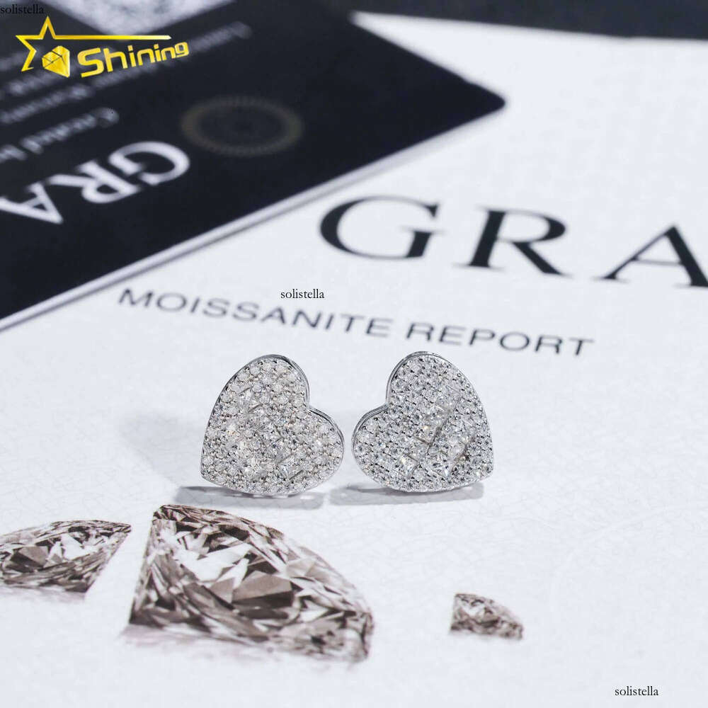 Pass Dia Tester Iced Out Sier Gold Plated Heart Moissanite Earring for Men