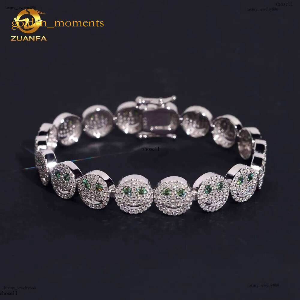 Smiley Face Green 10Mm Sier Hip-Hop Jewelry Men's Iced Out VVS D Moissanite Fashion Bracelet