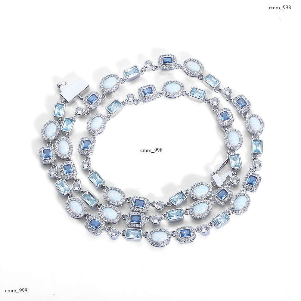 Hip Hop 6mm Blue Chain Opal Necklace Simple Versatile Moissanite chain Jewelry
