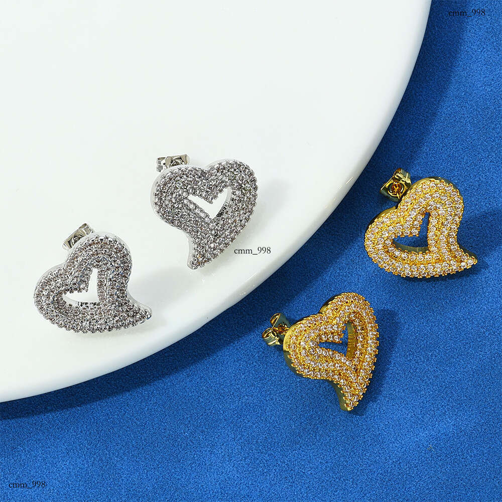 Hip Hop Iced Out VVS Moissanite Hollow Heart Full Dia Men's Earrings Ins Accessories