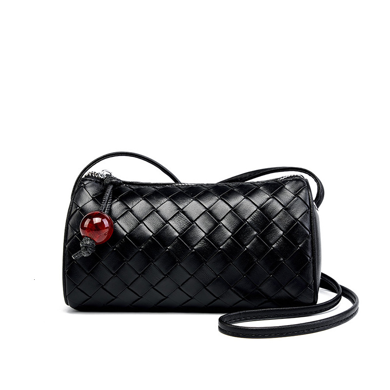 Trendy Woven Pattern Genuine Leather Single Shoulder Crossbody Women Fashion Simple Casual Small Pillow Bag For Phone