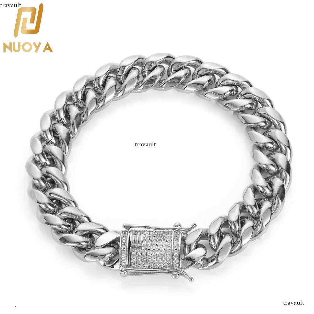 Hip Hop Jewelry Stainless Cuban Double-Sided Dia Buckle Zircon Titanium Steel Men's Bracelet