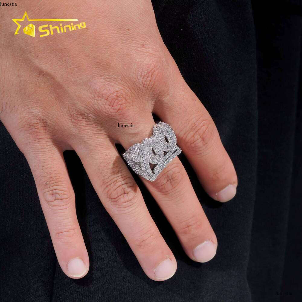 Rappers Hip Hop Jewelry Gold Plated Solid Sterling Sier Fully Iced Out Moissanite Ring