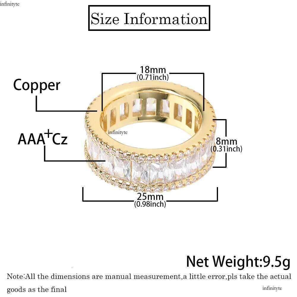 Hip Hop Gold Sier Ring Jewelry Micro Pave Single Row Rectangular Cubic Zirconia Rings Men