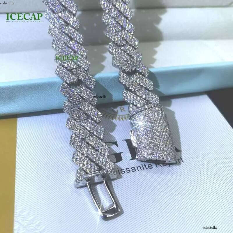 15mm 3Rows VVS Moissanite Miami Pass Dia Test Sterling Sier Bracelet White Gold Cuban Link Chain Necklaces