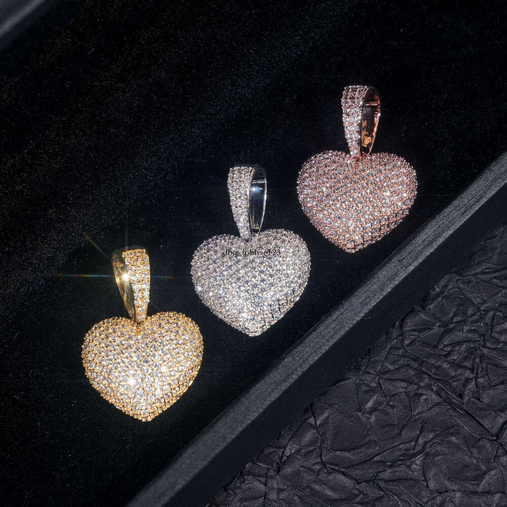 Wuzhou Heart-Shaped Pendant Sterling Silver Inlaid Moissanite chain Full Dia Hip-Hop Trendy Wearable 6.5m Necklace
