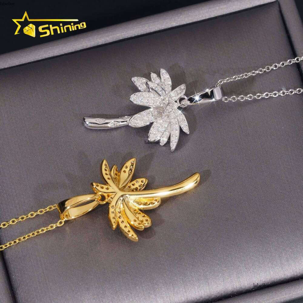 Iced Out Jewelry Sterling Sier Palm Tree Gold Plated GRA Certificate VVS Moissanite Pendant