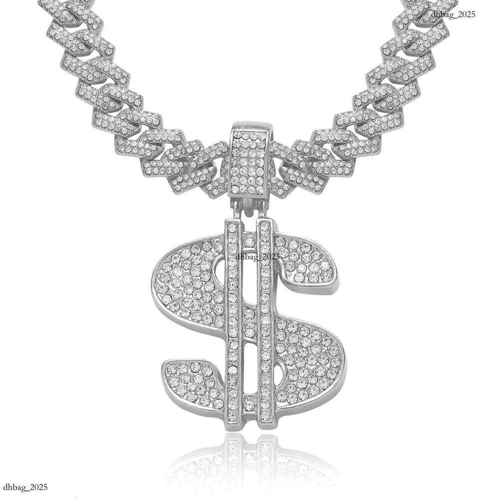 Necklace Hip Hop Dollar Sign Pendant Full Dia Rhombus Cuban Chain Men's Unique Trendy Accessories