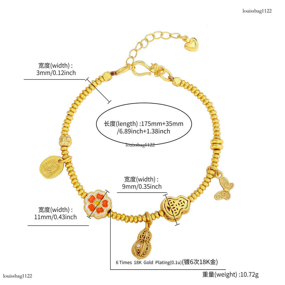 Enamel Colorful Ethnic Lucky Pattern Gold-Plated High-End National Trend Fortune Character Bracelet