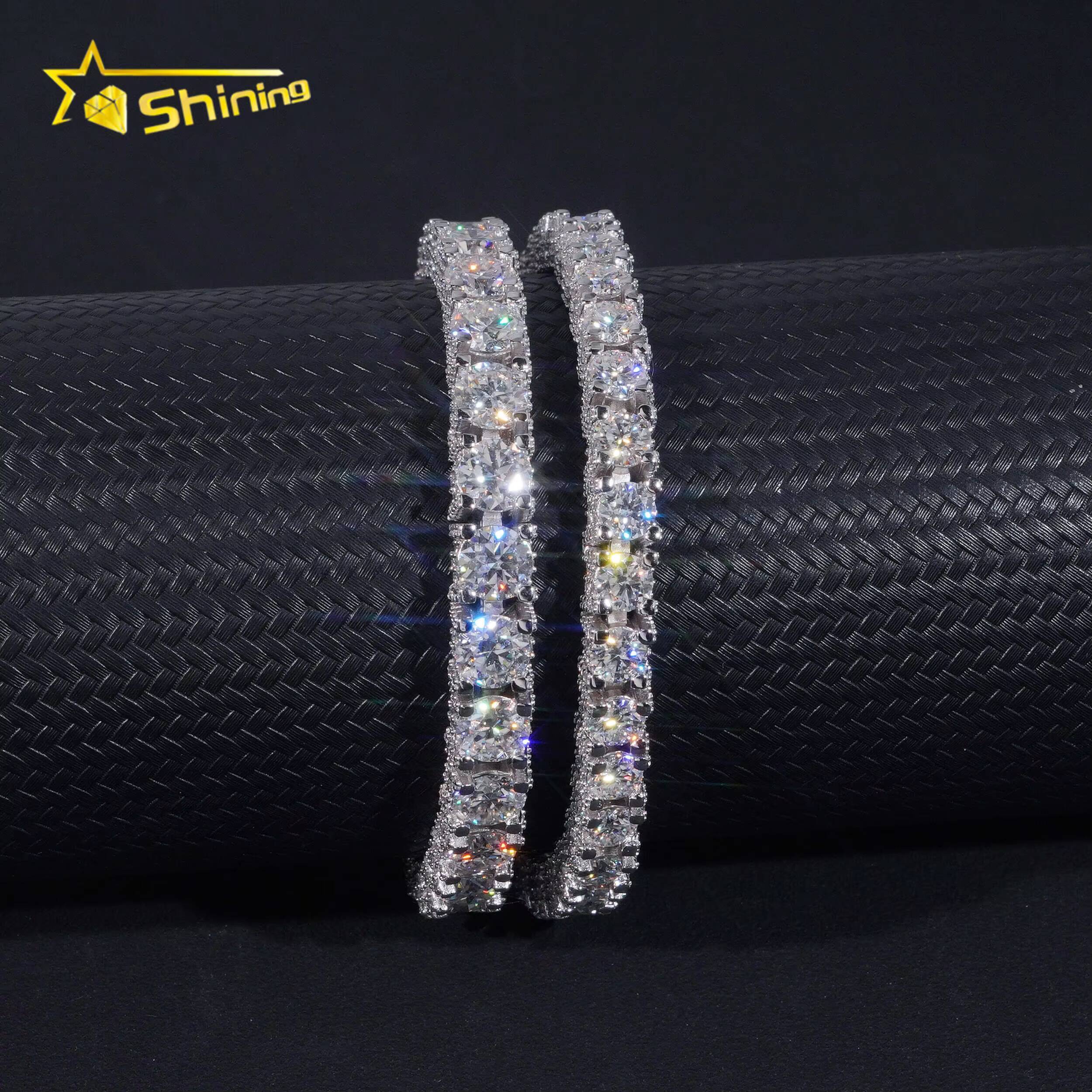 RTS Factory Price Hip Hop 925 Sterling Silver 5mm 6.5mm VVS Diamond Necklace Fully Iced Out Moissanite Tennis Chain