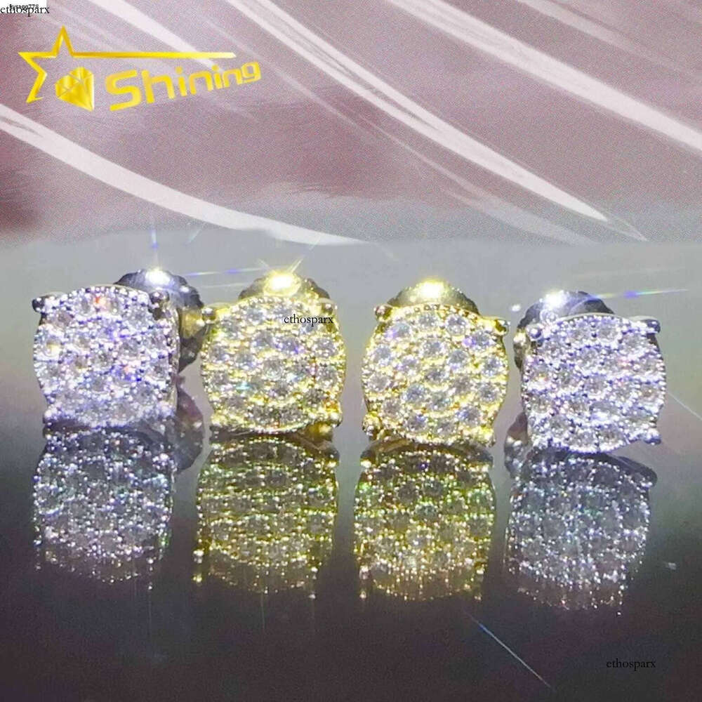 Style high quality real gold plated 4 claws round moissnaite stud earrings pass dia tester