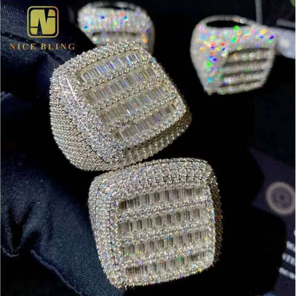 Fashion Ring Baguette Hip Hop Style Iced Out VVS Moissanite Jewelry Custom Sterling Sier Dia Rings Men Women
