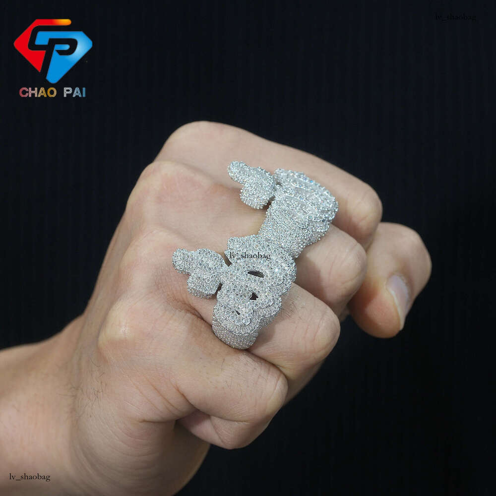 Hip-Hop Personality Fire Letter Ring Sterling Silver Zircon/Sier Moissanite Men's Trendy Jewelry