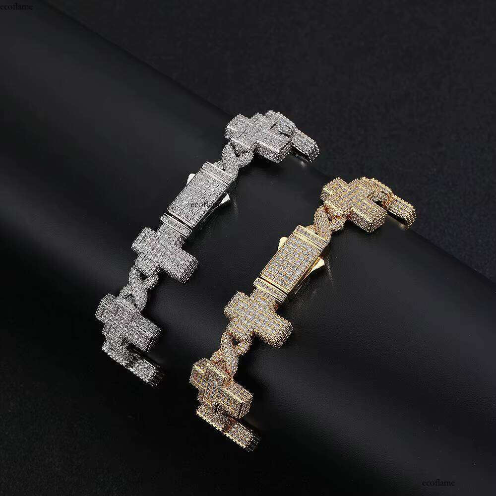 NUOYA New Design Iced Out Women's Hip Hop Jewelry Gold Plated Brass Full Dia Cross Link Chain Bracelet