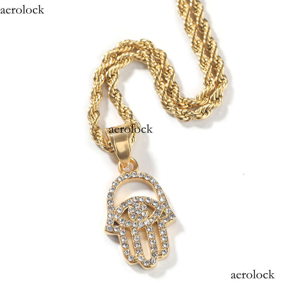 Classic Fatima Palm Pendant Fashion Simple Sterling Silver Inlaid Dia Unisex Trendy Necklace