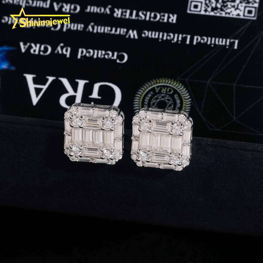 New Arrivals Fashion Iced Out Jewelry Sterling Sier Baguette Moissanite Hip Hop Earrings for Men
