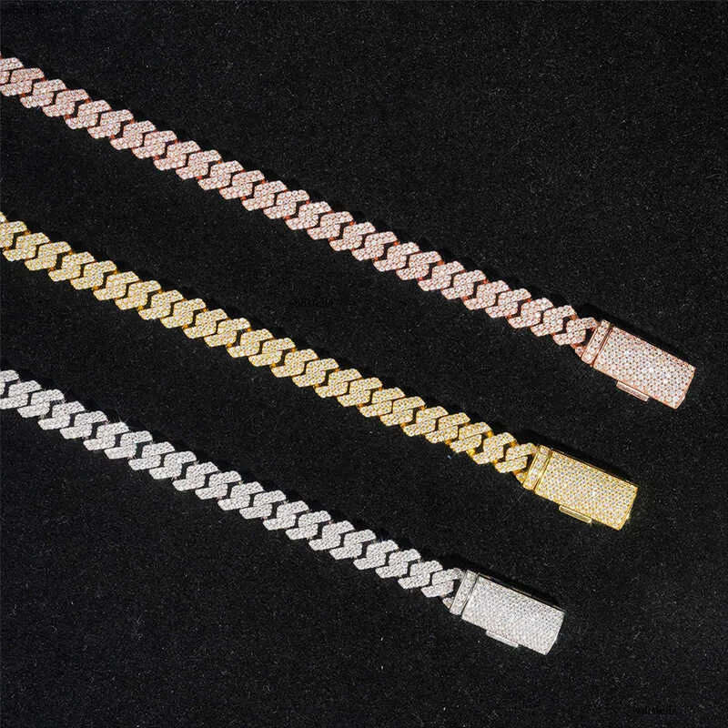 sier Cuban chain necklace 8mm double row dia moissanite full set mens trendy accessories