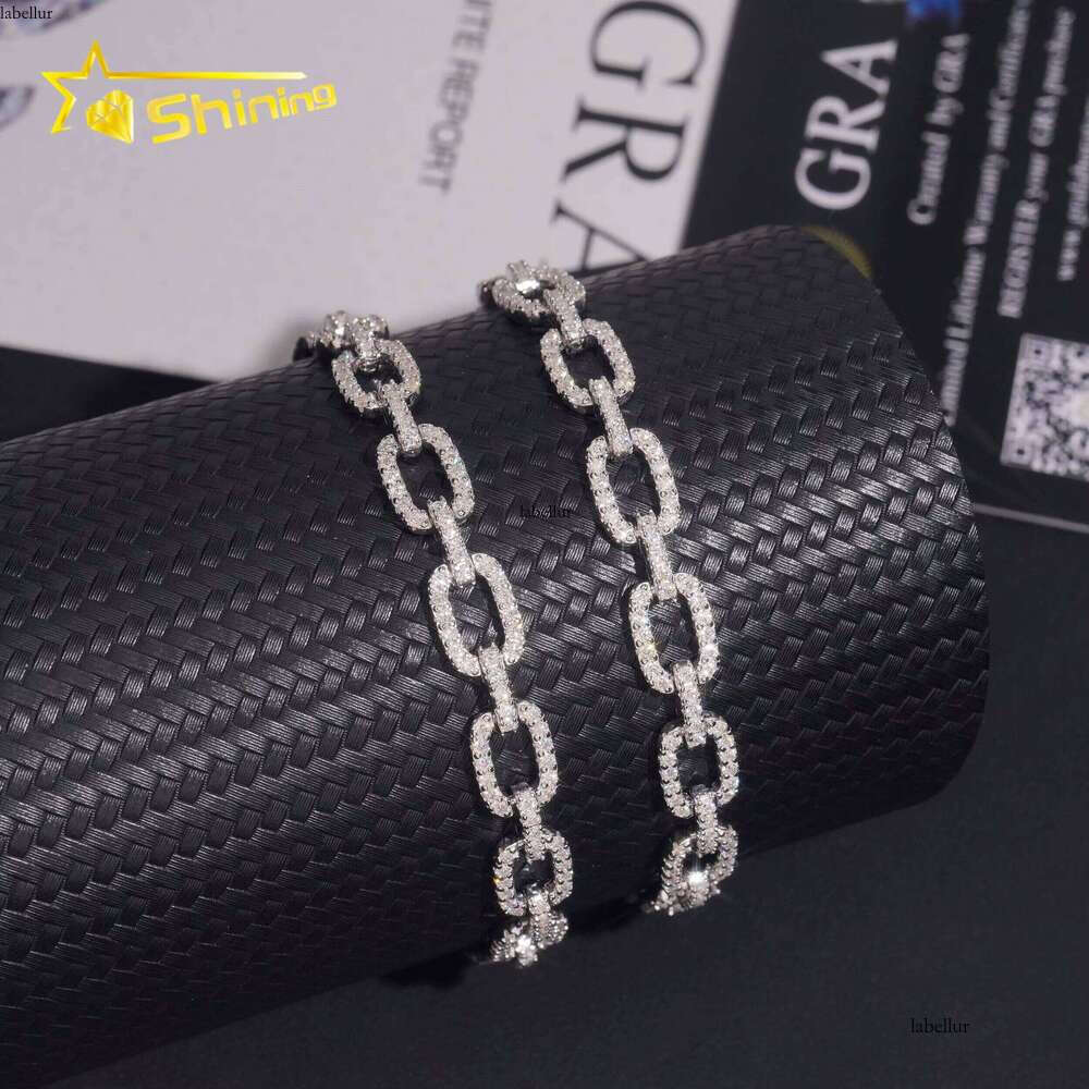 Iced Out Links VVS Moissanite Pass Dia Tester Gold Plated Sterling Sier Trendy Hip Hop 7mm Cuban Link Bracelet