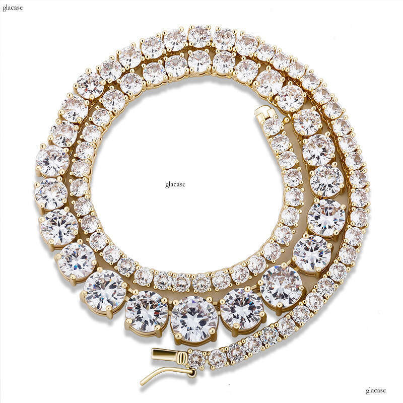 Single Row Moissanite chain Gradient Size Personality Tennis Chain Real Gold Plated Necklace