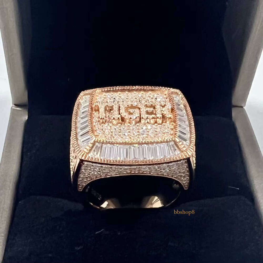 Pass 100% diamond testMoissanite Hip-Hop Silver Gold Plated Iced Out Men's Personality Ring