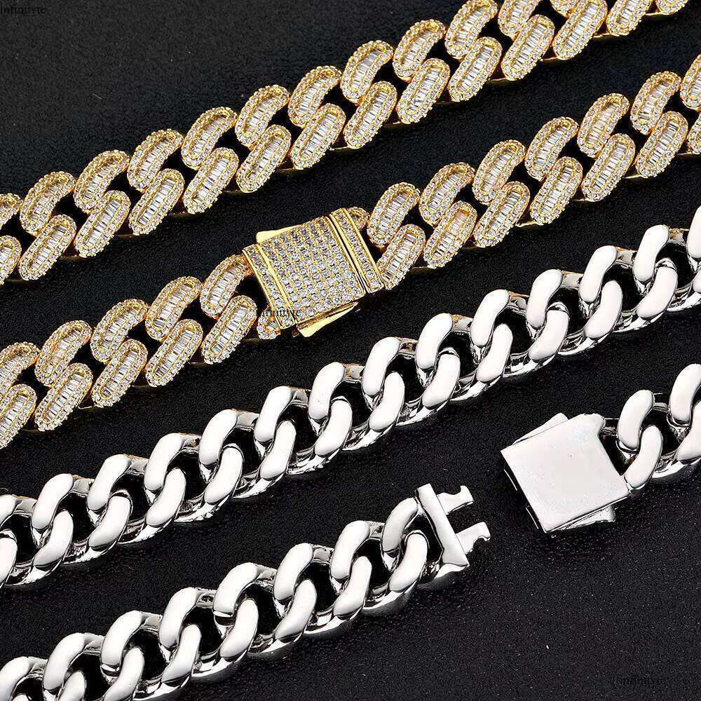 NUOYA Wholesale 15MM Bling Baguette Dia Iced Out CZ Dias Spring Clasp Cuban Chain Bracelet