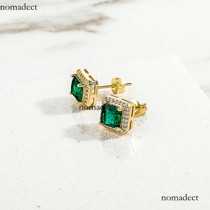 New Emerald Square Zircon Earrings Korean Fashion Elegant Simple Geometric National Trend Small Ear Jewelry