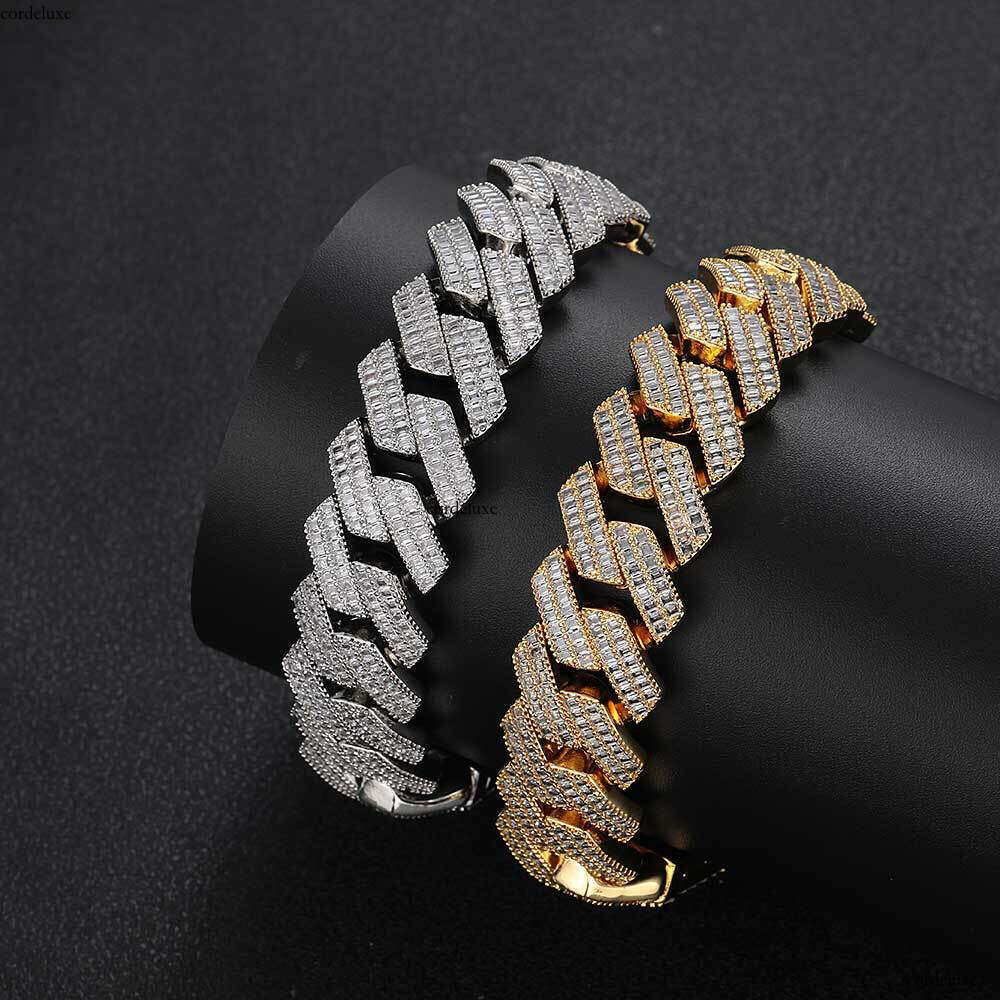 Hip Hop Jewelry 20mm Double Row T Cubic Zirconia Dia Cuban Chain Thick Men's Bracelet