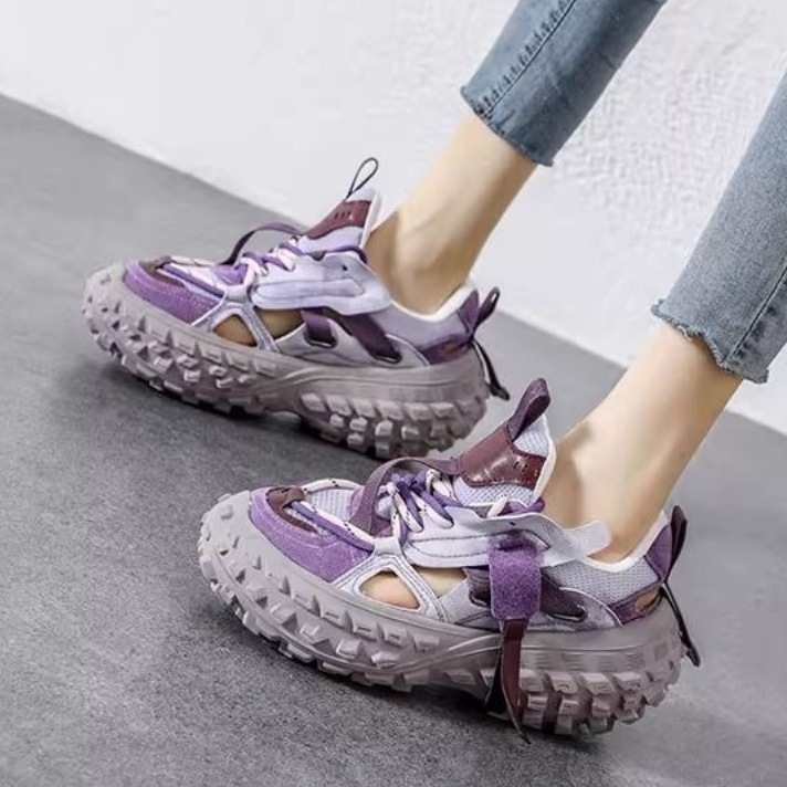 Thick soled hollowed out dad and women's shoes with mesh breathable 2025 designer's new height increasing casual sports shoes