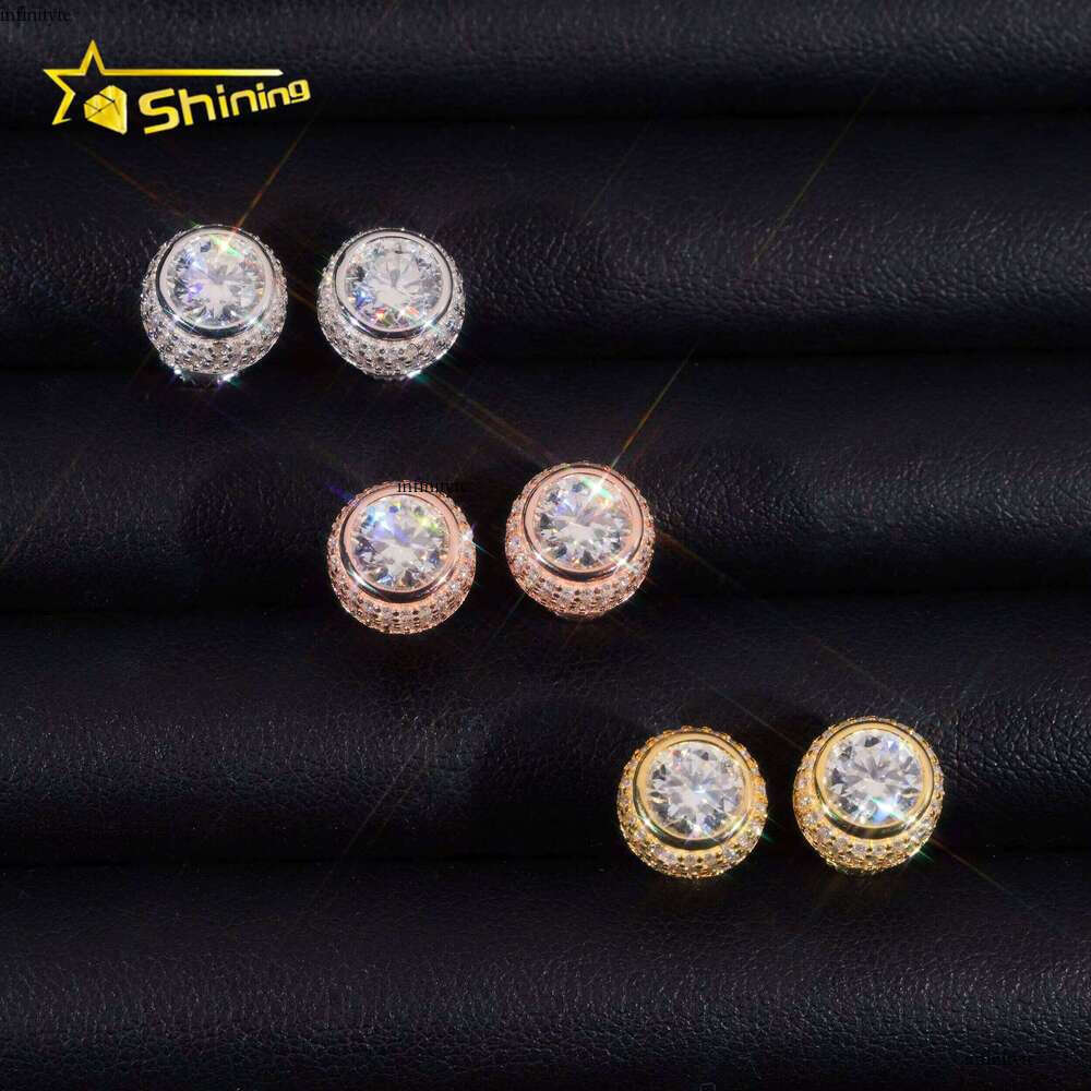 Ready to Ship Hip Hop Jewelry Sterling Sier Gold Plated Iced Out Moissanite Men Stud Earrings With GRA