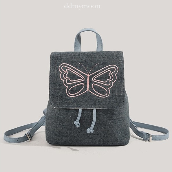 2025 New American Style Denim Butterfly Drawstring Backpack Single Shoulder ddmymoon