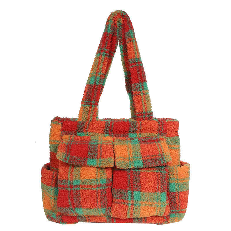 Designer Bags Autumn And Winter New Plush Lamb Wool Fashion Plaid Shoulder Handheld Tote Large Capacity Underarm Bag