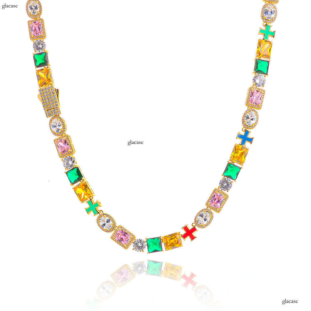 Hip-Hop Iced Out VVS Moissanite Color Chain High-End Cross Necklace Men's Jewelry