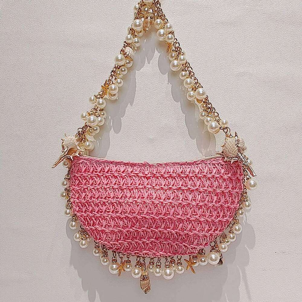Pearl Conch Grass Woven Handheld Beach Vacation Women's Bag