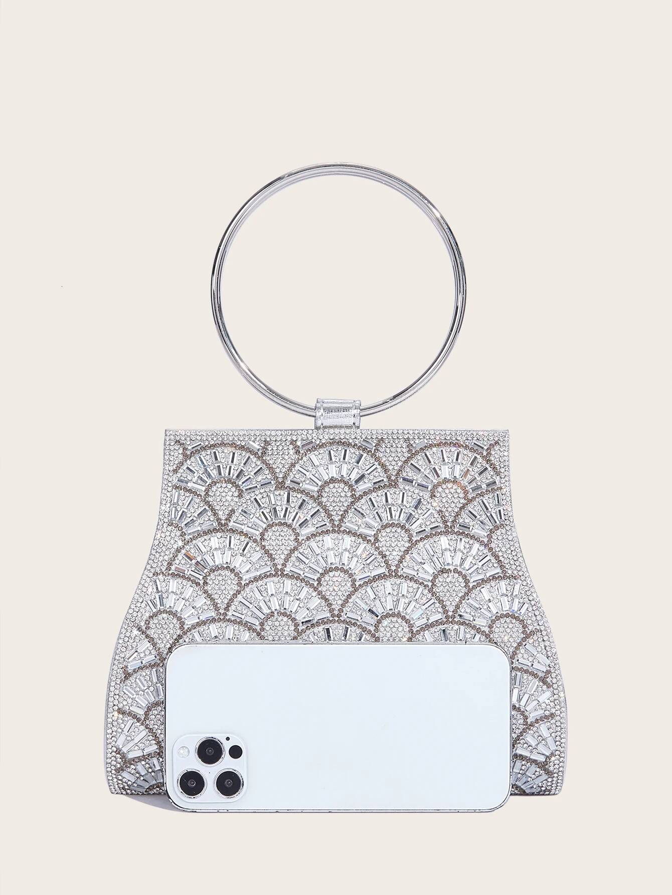 Banquet Wedding Fashion Handbag Sier Artificial Leather Handmade Dia Chain Bag for Women high-quality