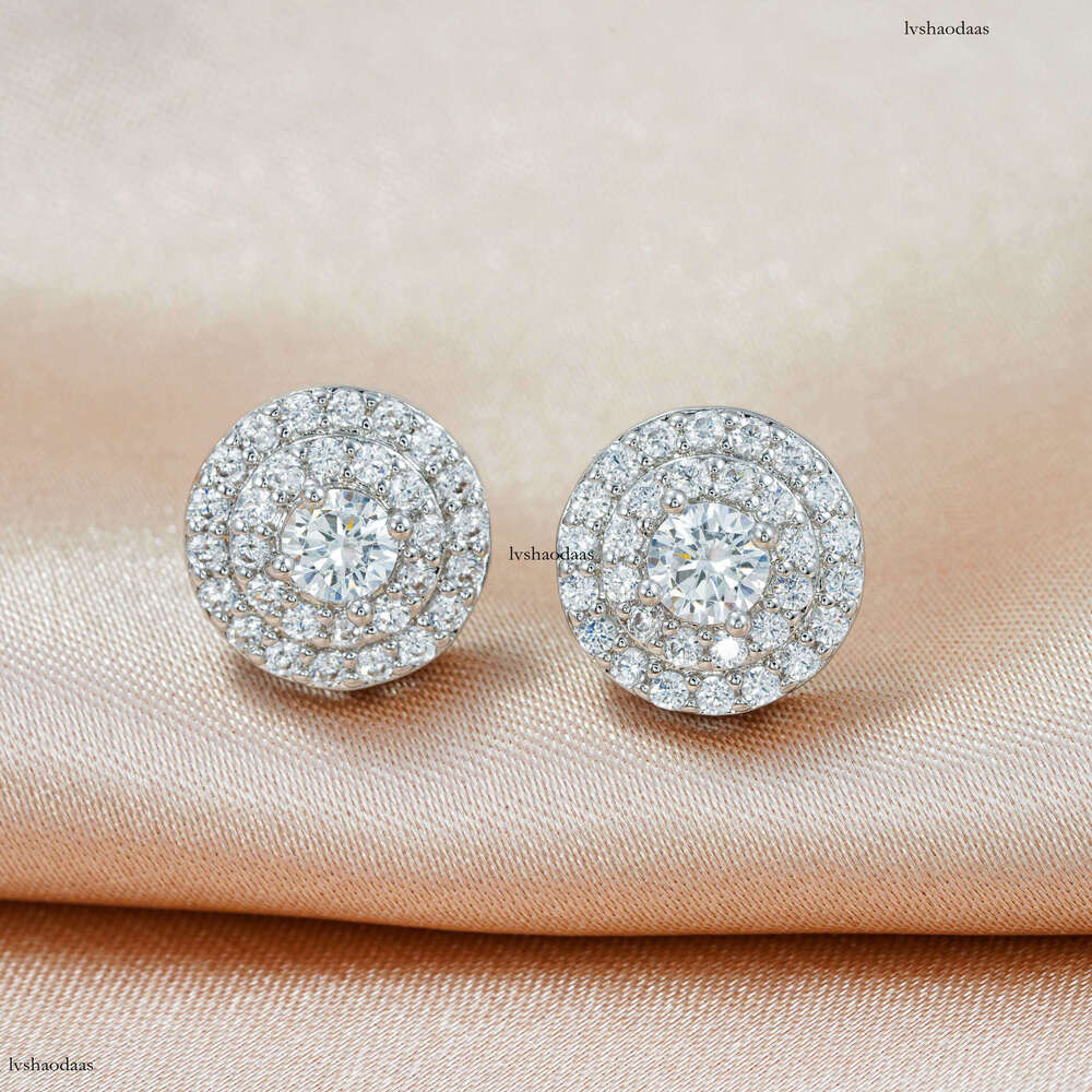 Trade Sier Gold-Plated Round Moissanite Earrings Studs Jewelry