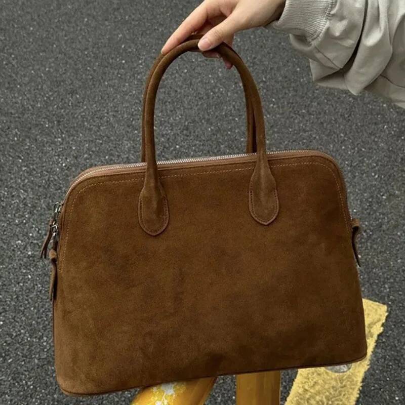 New Brown Tote Women's Retro Suede Large Capacity Shoulder Belt Buckle Design Ladies Underarm Commuter Bag