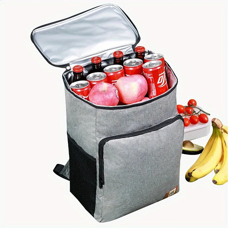 1pc Large Insulated Lunch Backpack Cooler Bag - Waterproof Oxford Fabric Rectangular Travel Beer Cooler With PEVA Lining 250804